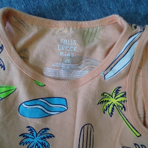 Falls Creek Kids Tropical Surf Tank Top - Peach and Multicolor - Picture 2 of 4